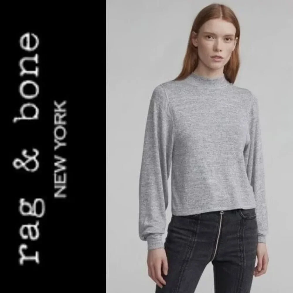 Rag & Bone Bigsby Heather Grey Blouse Balloon Long Sleeve - Size Medium - Picture 6 of 6